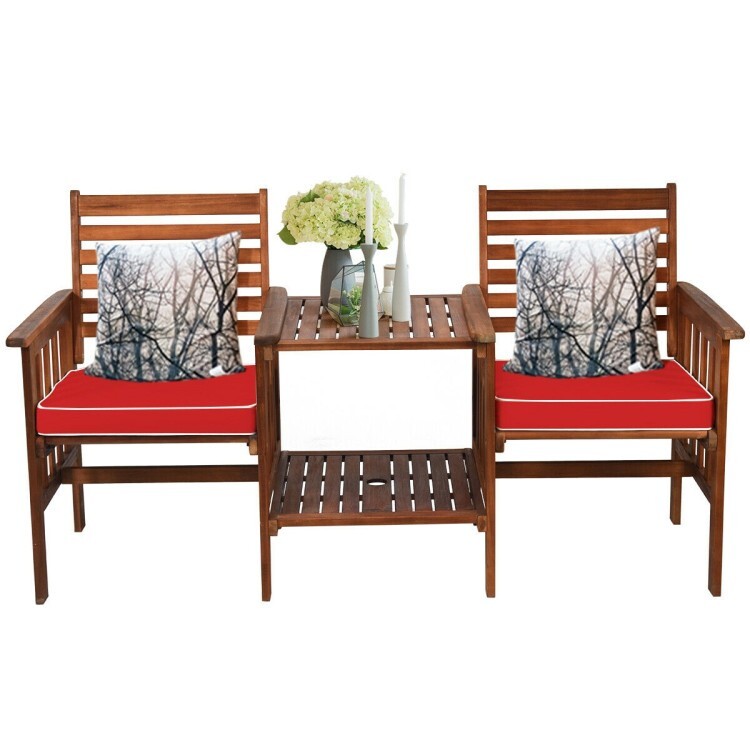 3PCS Outdoor Patio Furniture Set Garden Table Chair Set Loveseat w/Umbrella Hole
