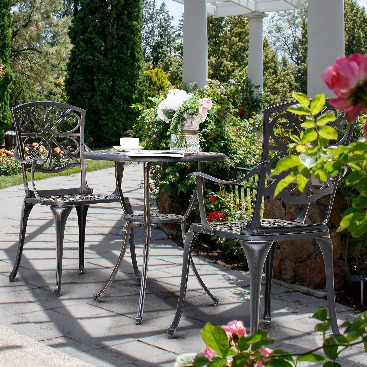NUU GARDEN 3 Piece Outdoor Bistro Set Cast Aluminum Patio Set Bistro Table Set R
