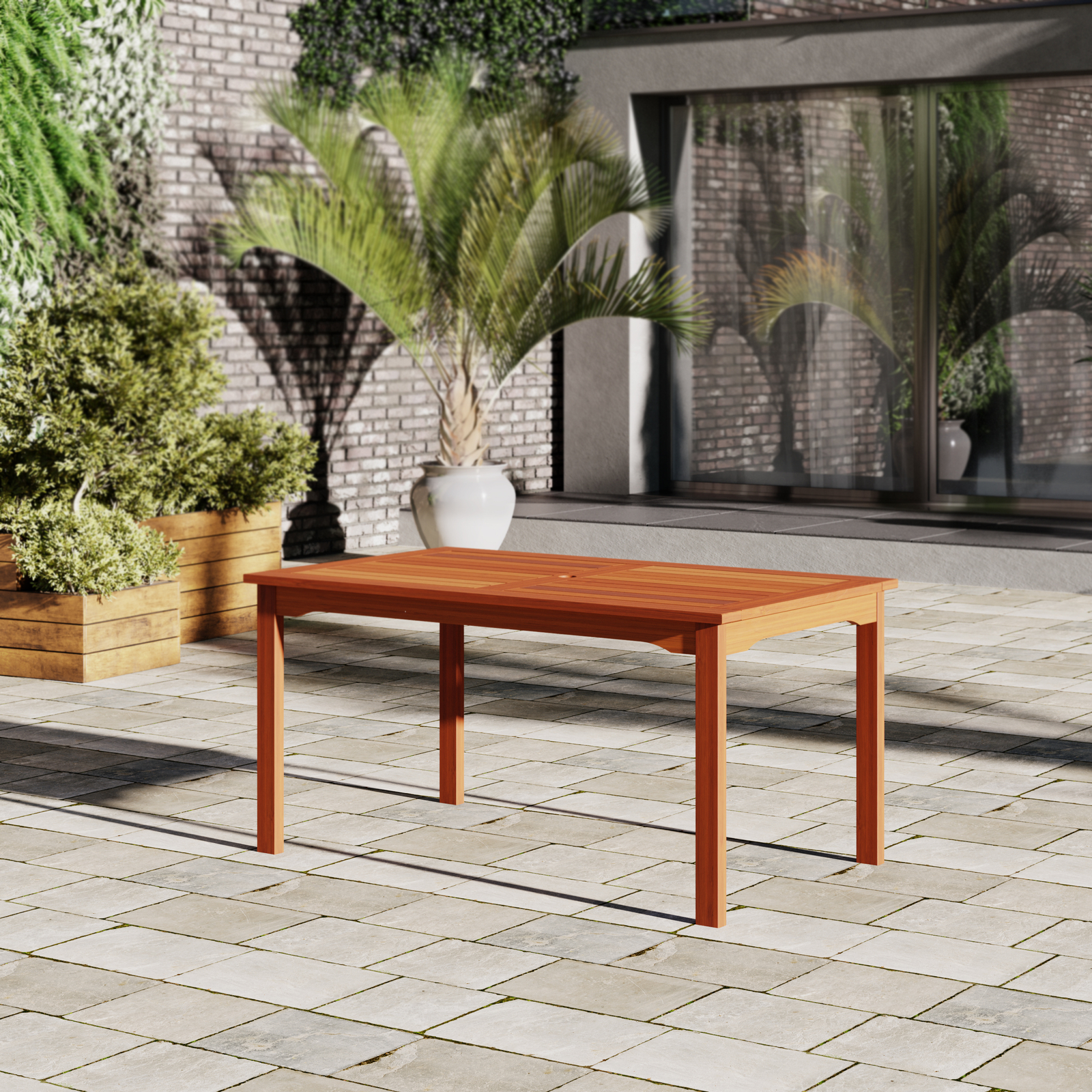Amazonia Dasburg 5-Piece Outdoor Dining Set | Eucalyptus | Brown Chairs