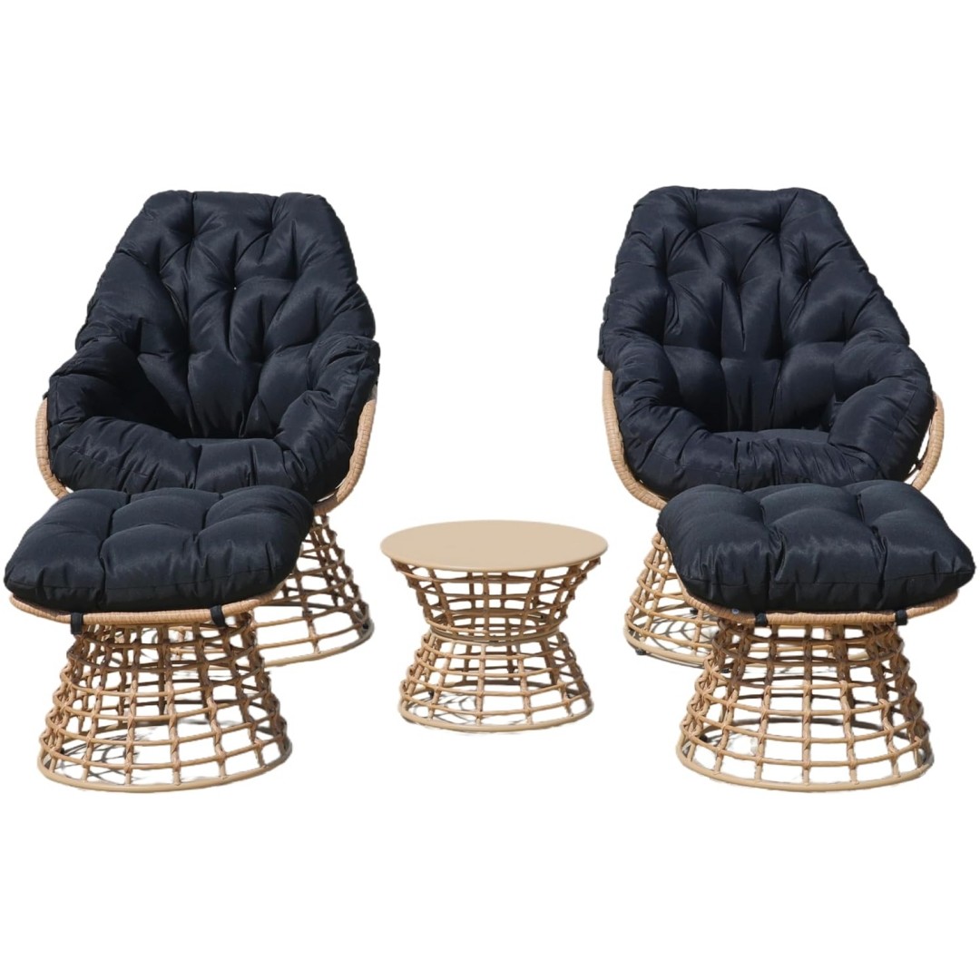 2PC Outdoor Swivel Chair Set Wicker Patio Furniture with Side Table Brown