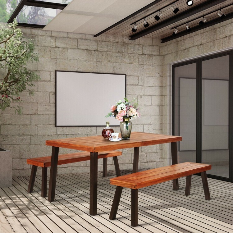 Patio Outdoor Garden Rectangle Furniture Dining Table w/Removable Umbrella Hole