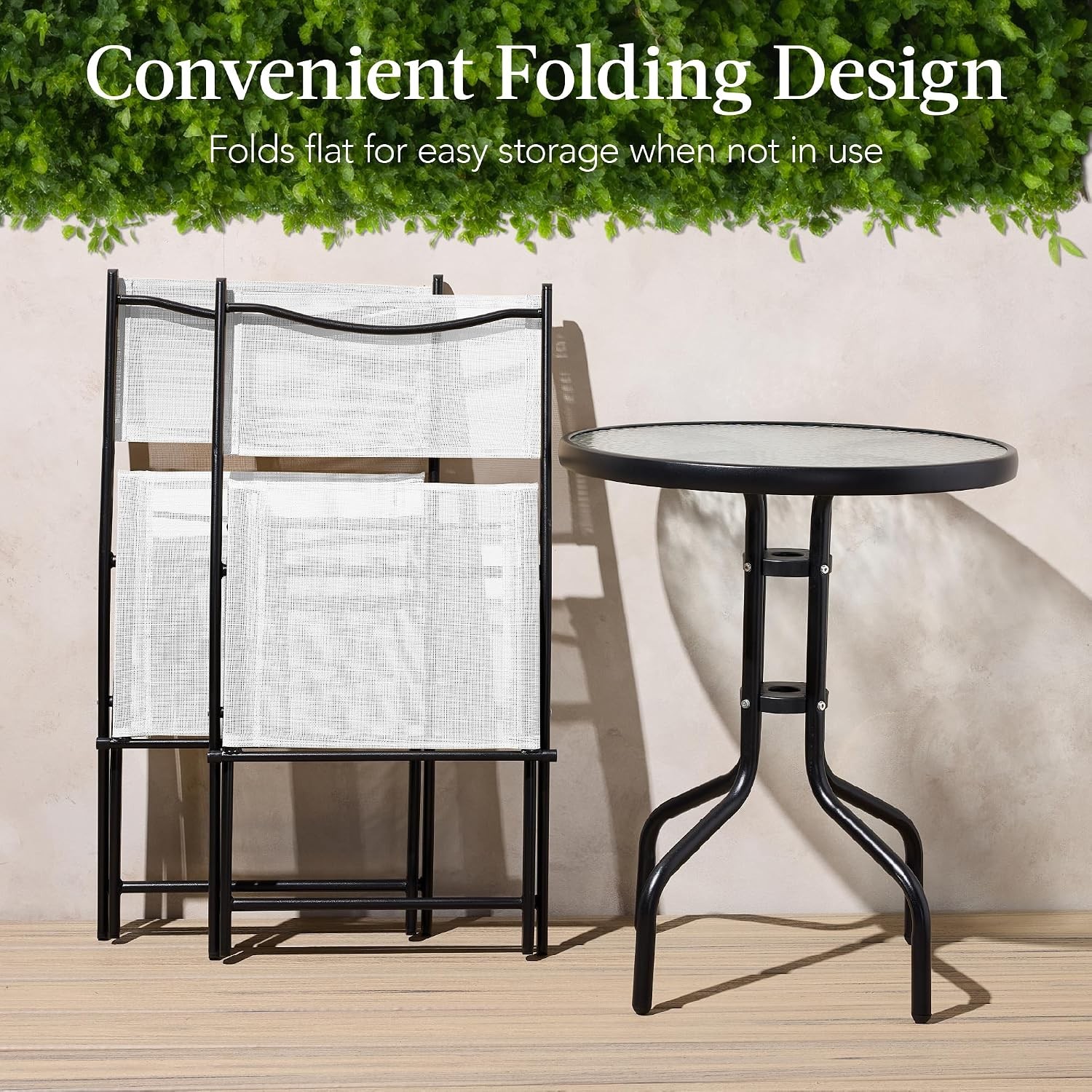 3-Piece Patio Bistro Dining Furniture Set w/Textured Glass Tabletop 2 Steel
