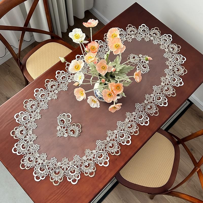 Bedside Tablecloth Lace Doilies for Side Table Cloth Embroidered Translucent