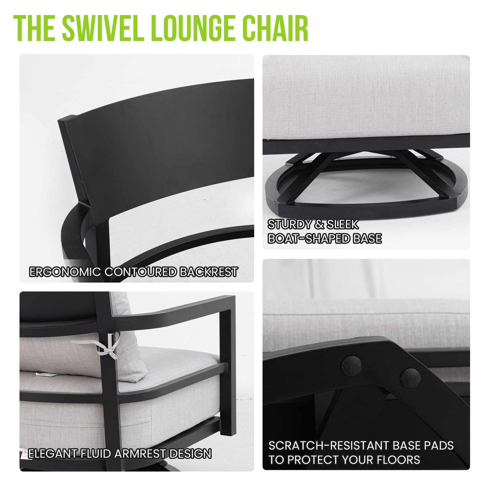 Modern Aluminum Patio Set 2 Swivel Chairs & 23.6″ Side Table