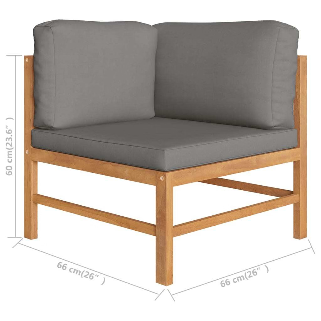 Corner Sofa with Dark Gray Cushions Solid Teak Wood