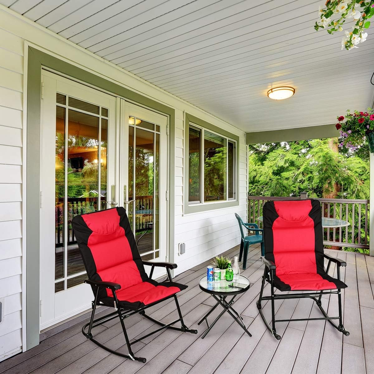 3pc Folding Bistro Set Outdoor Rocking Chairs/Round Table Patio Garden Poolside.