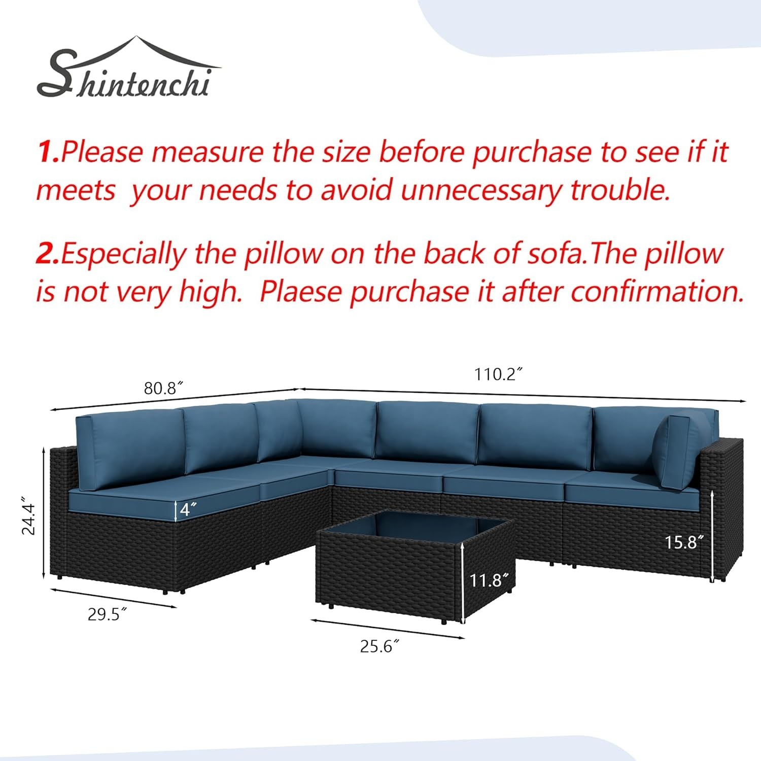7 Pieces Outdoor Patio Sectional Sofa Couch, Wicker Furniture Patio Conversation