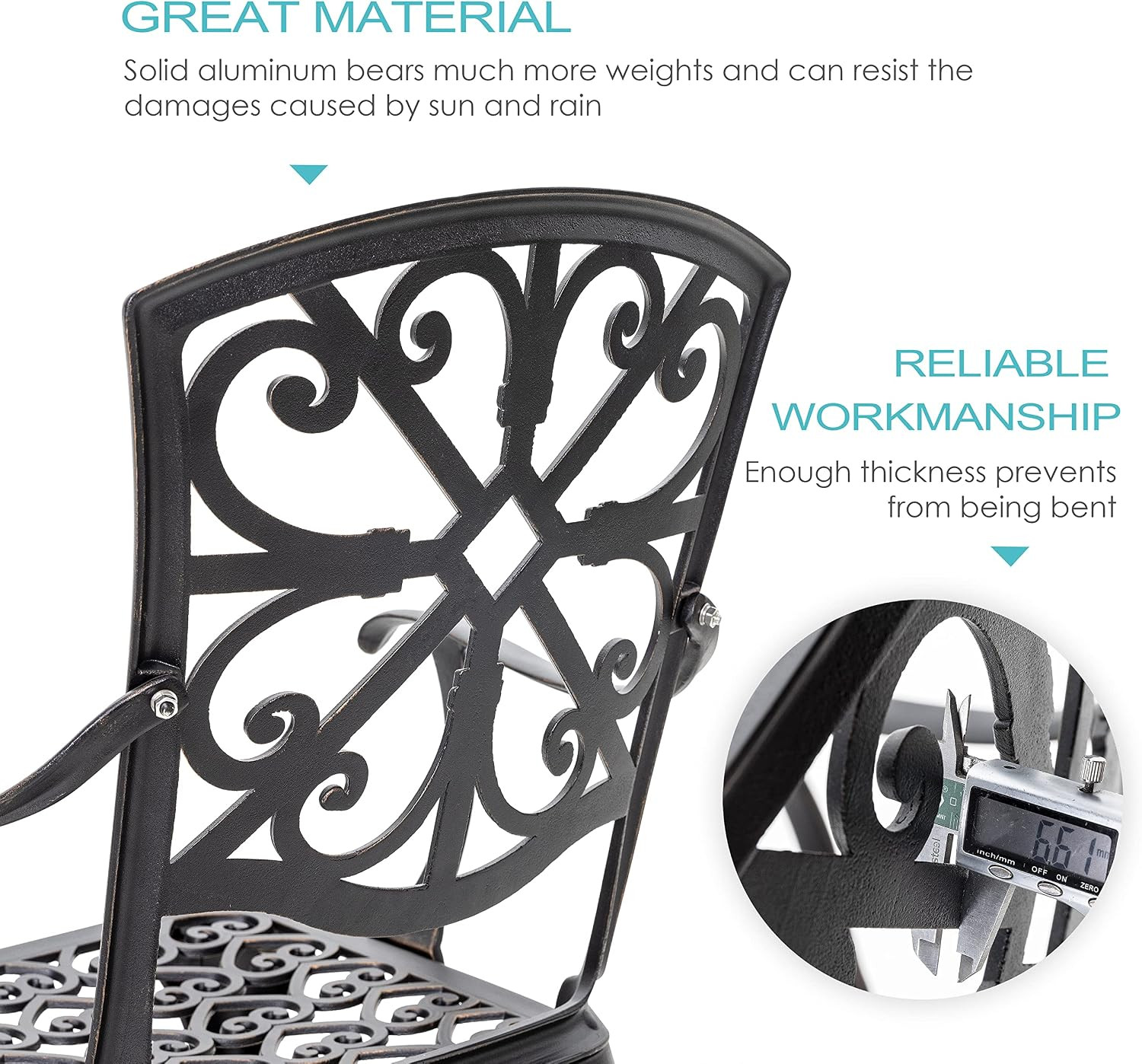 NUU GARDEN 3 Piece Outdoor Bistro Set Cast Aluminum Patio Set Bistro Table Set R