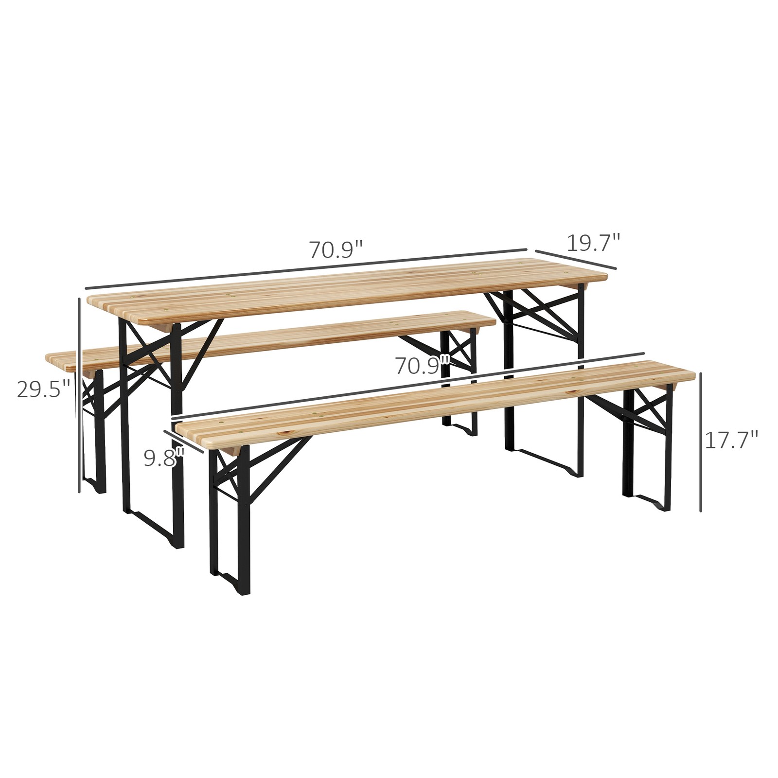 6 ft 3 Piece Portable Camping Table Set for Backyard, Parties and Barbecues
