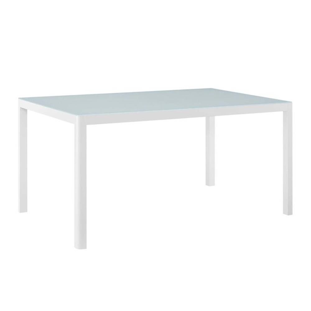 Pemberly Row 59″ Modern Aluminum Patio Dining Table in White