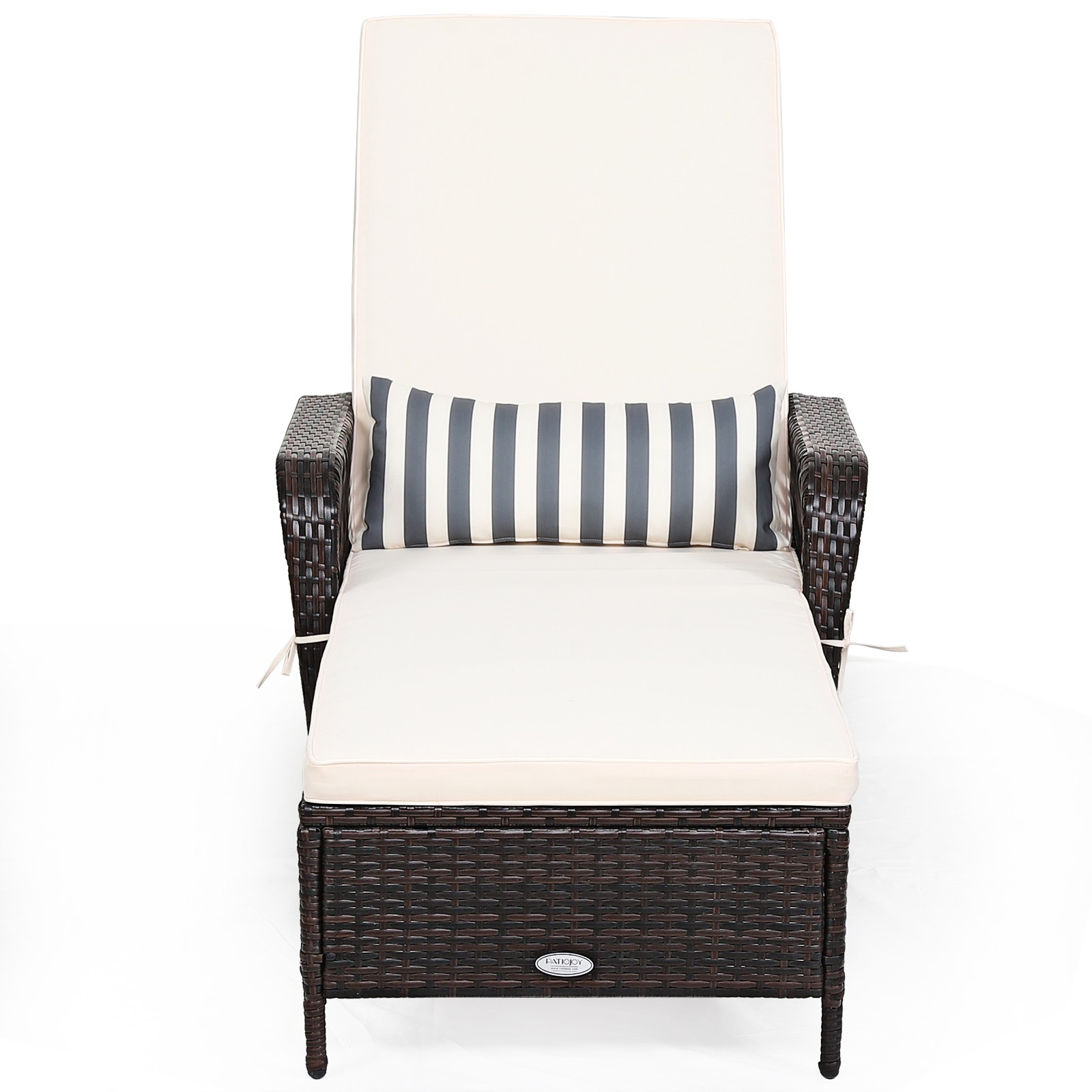 Patiojoy PE Rattan Chaise Lounge Chair Armrest Recliner Adjustable Pillow