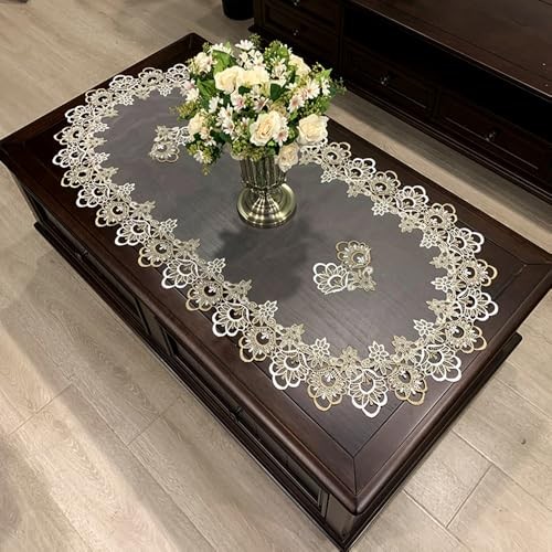 Bedside Tablecloth Lace Doilies for Side Table Cloth Embroidered Translucent