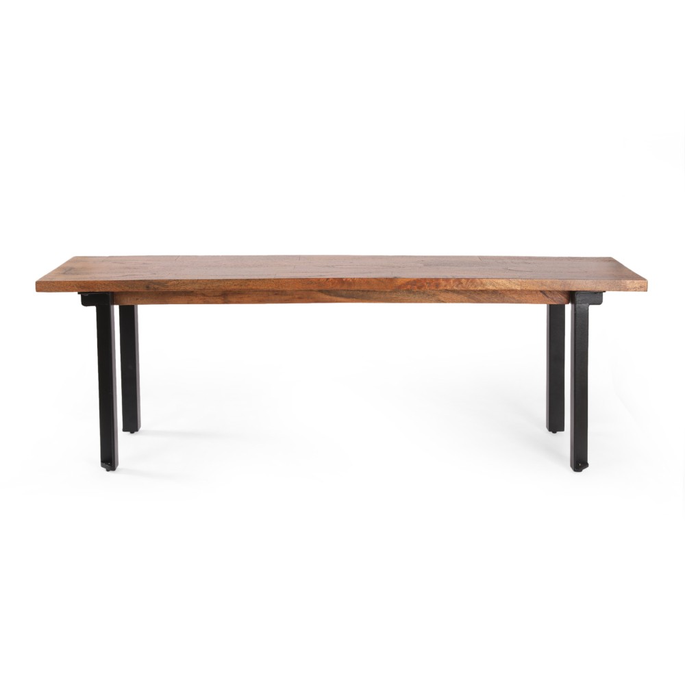 53″ Modern Industrial Dining Bench, Mango Wood & Iron Frame, Brown Black