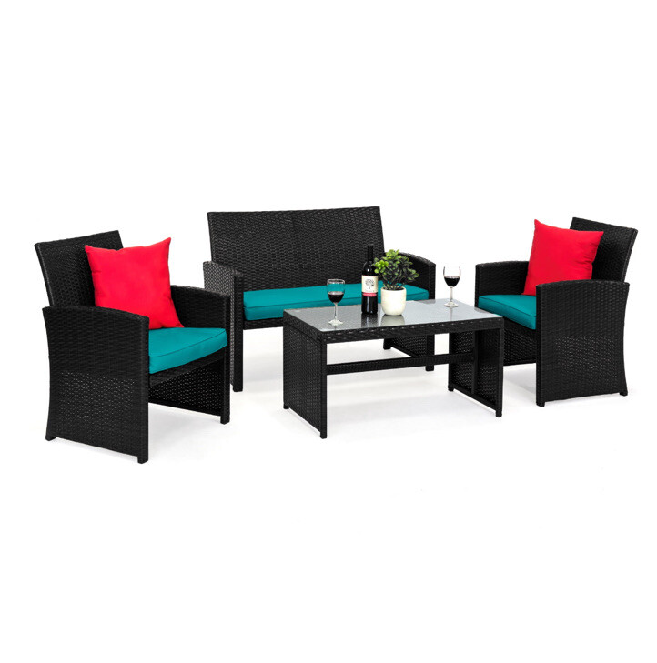 4 Piece Wick Patio Conversion Forniture Set w/4 Seats