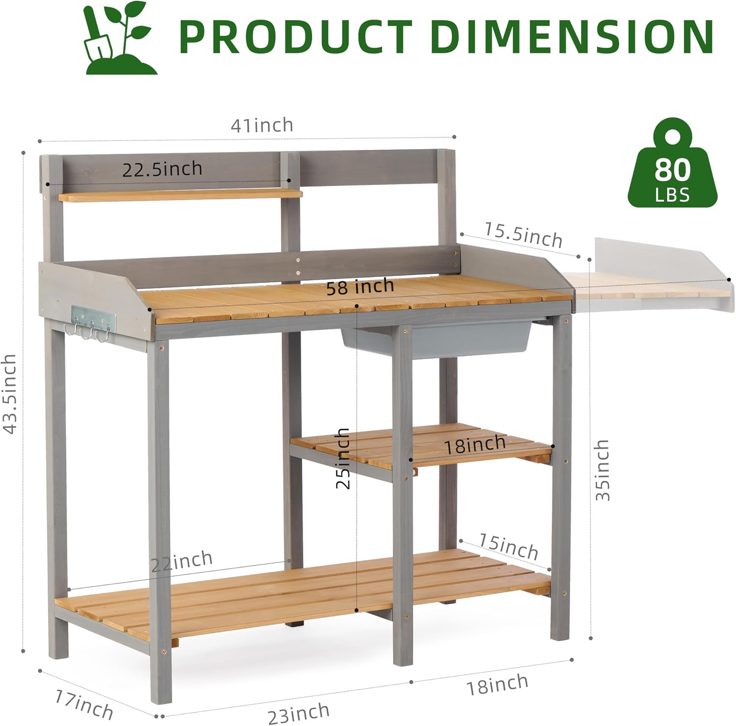 Wooden Potting Bench Table with Sink, Outdoor Garden Table Work Bench with Shelf