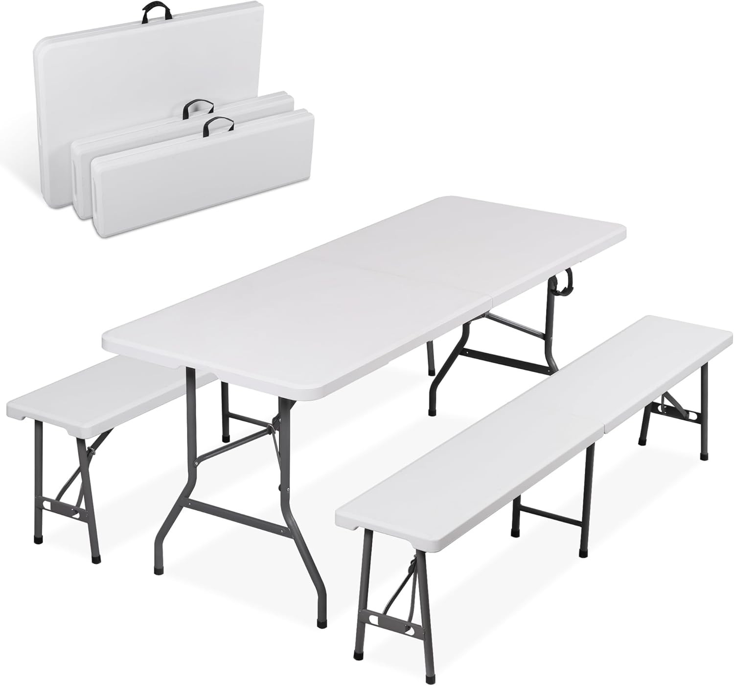ZENY 6 Feet Picnic Table Set with 2 Benches, 3-Piece Camping Table Chair Set for
