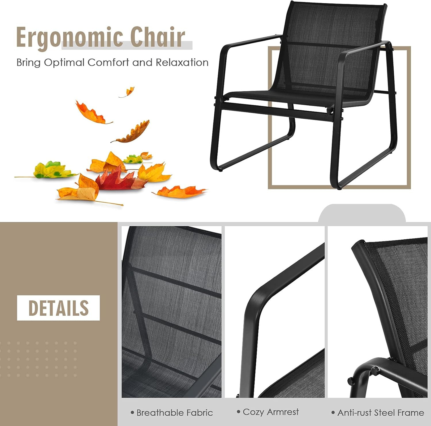 Chic 3-Piece Black Outdoor Conversation Set for Patio and Garden