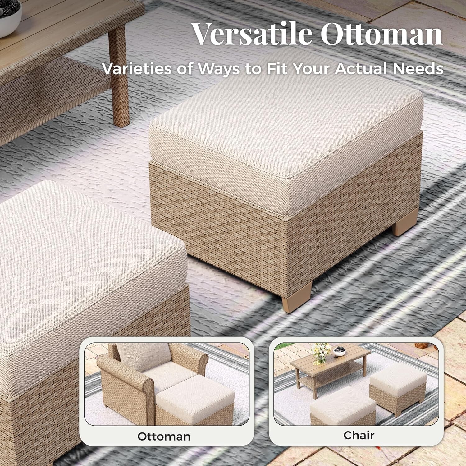 5 Piece Patio Wicker Rattan Conversation Set Outdoor Furniture Set with Cushions