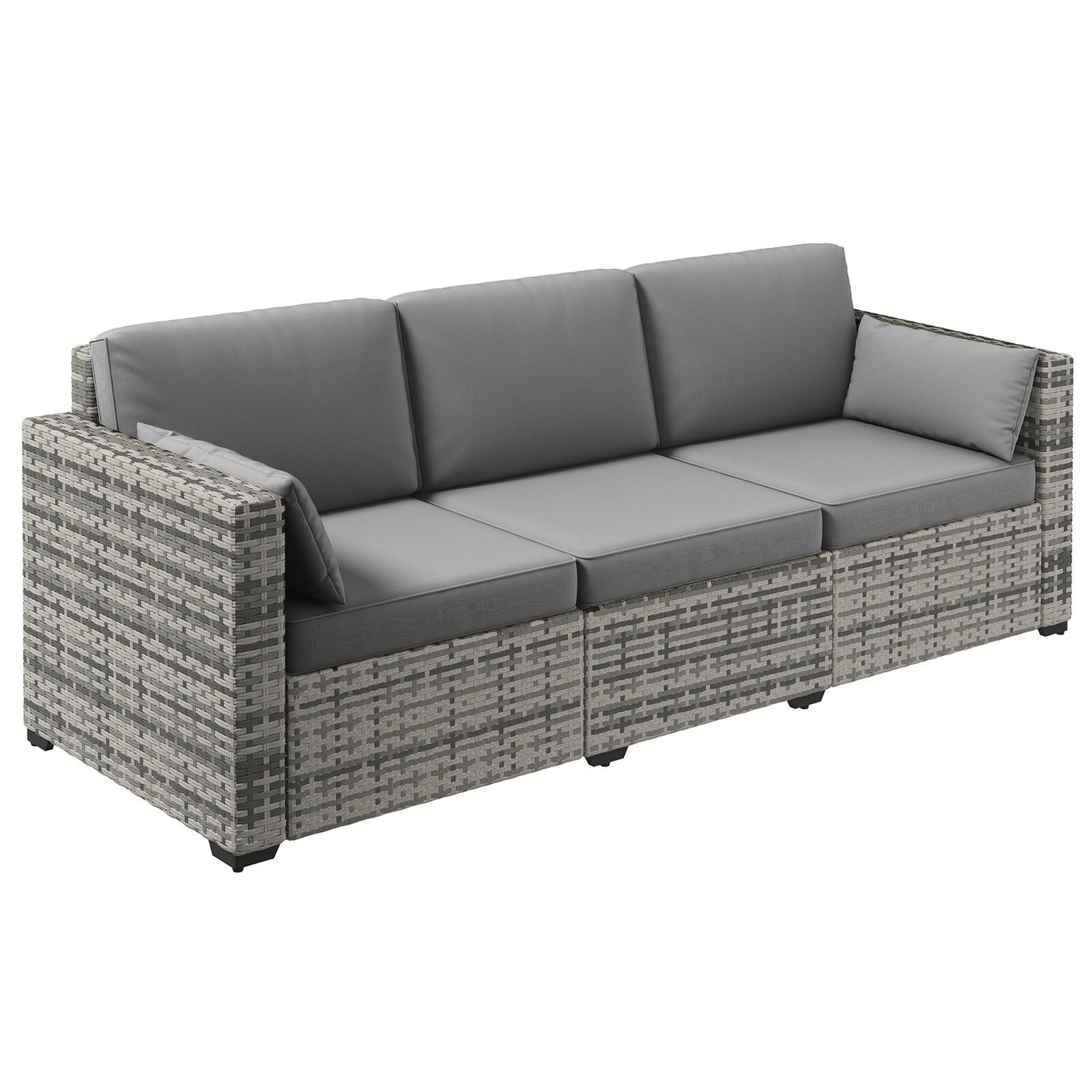 3-Seat Wicker Patio Couch PE Rattan Sofa Outdoor Furniture Deep Seating Cushions