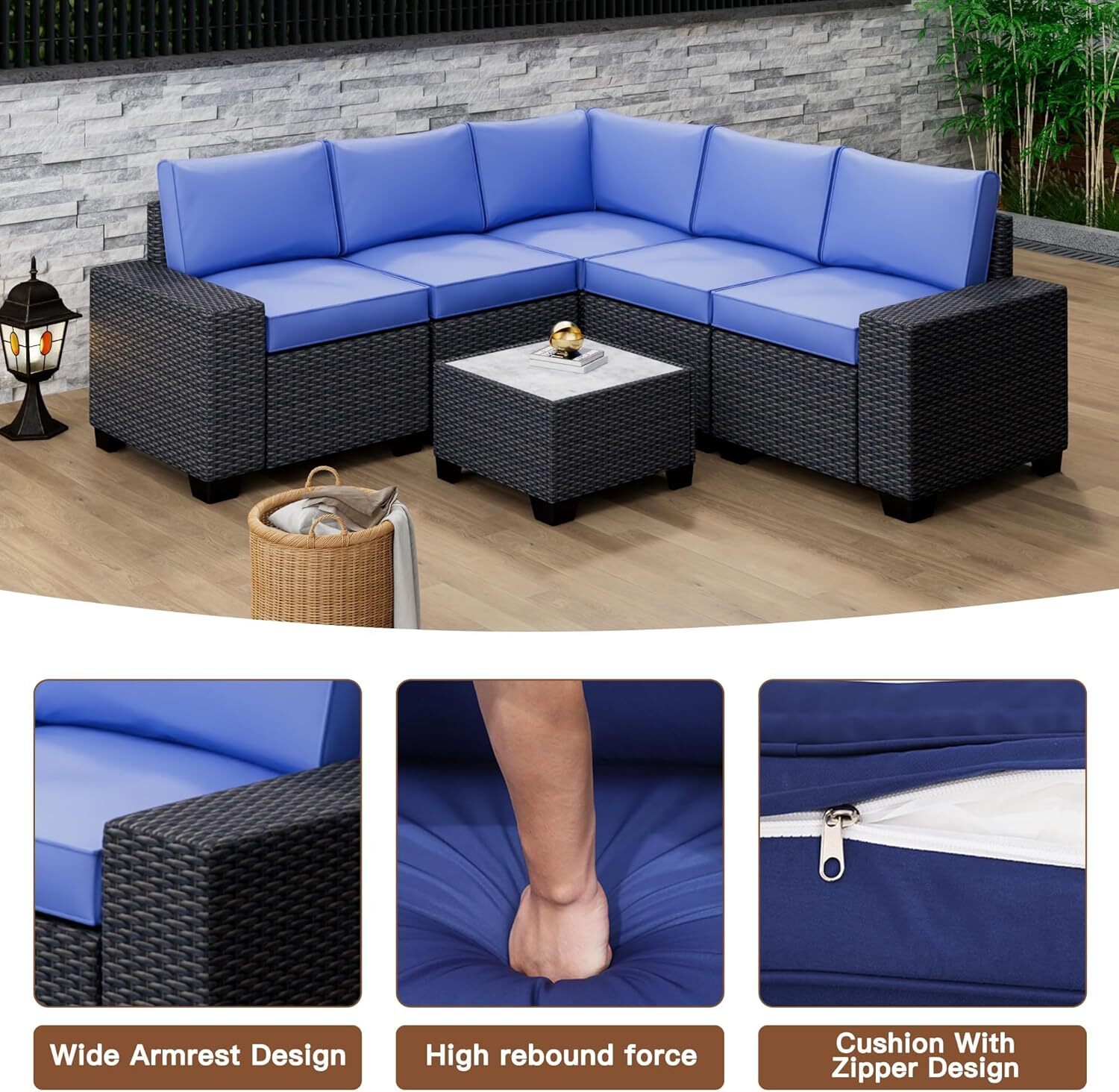 6-Piece Modular Outdoor Sectional Set, PE Rattan, UV/Weatherproof w/Coffee Table