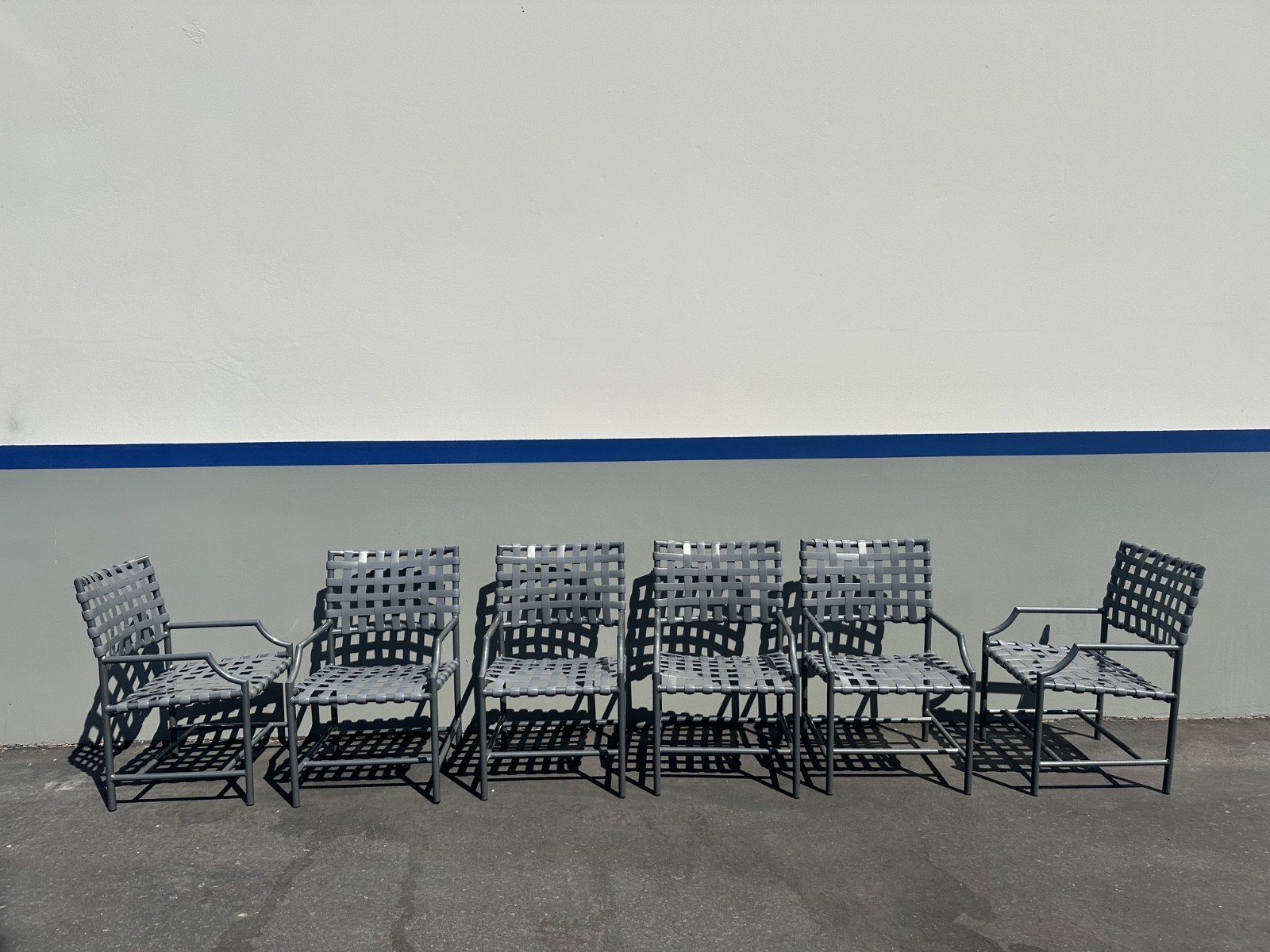 Mint 6pc Tropitone Cantina Dining arm chairs, Charcoal powder coat + vinyl
