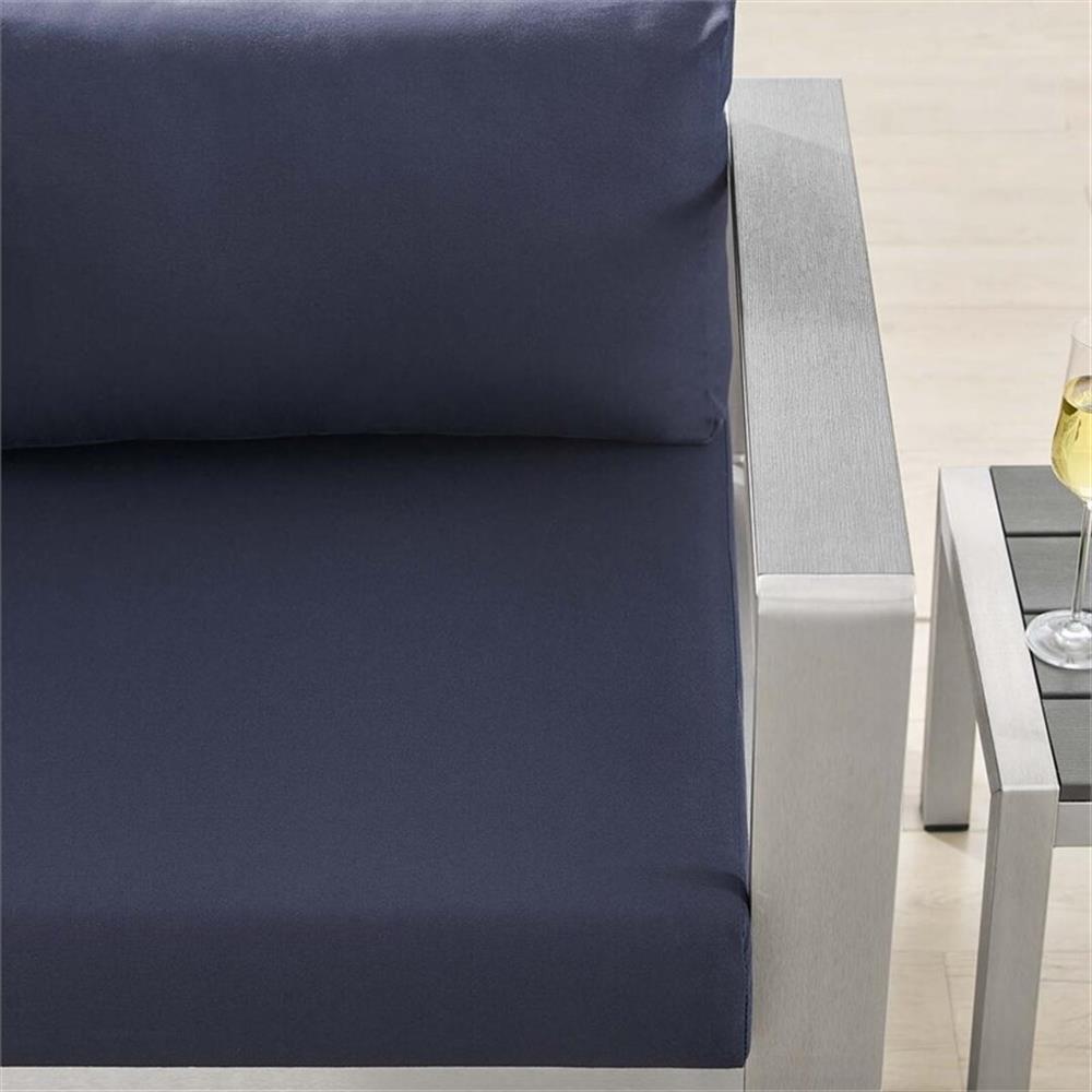 Modway Shore Fabric & Aluminum Outdoor Patio Right Arm Loveseat in Silver & Navy