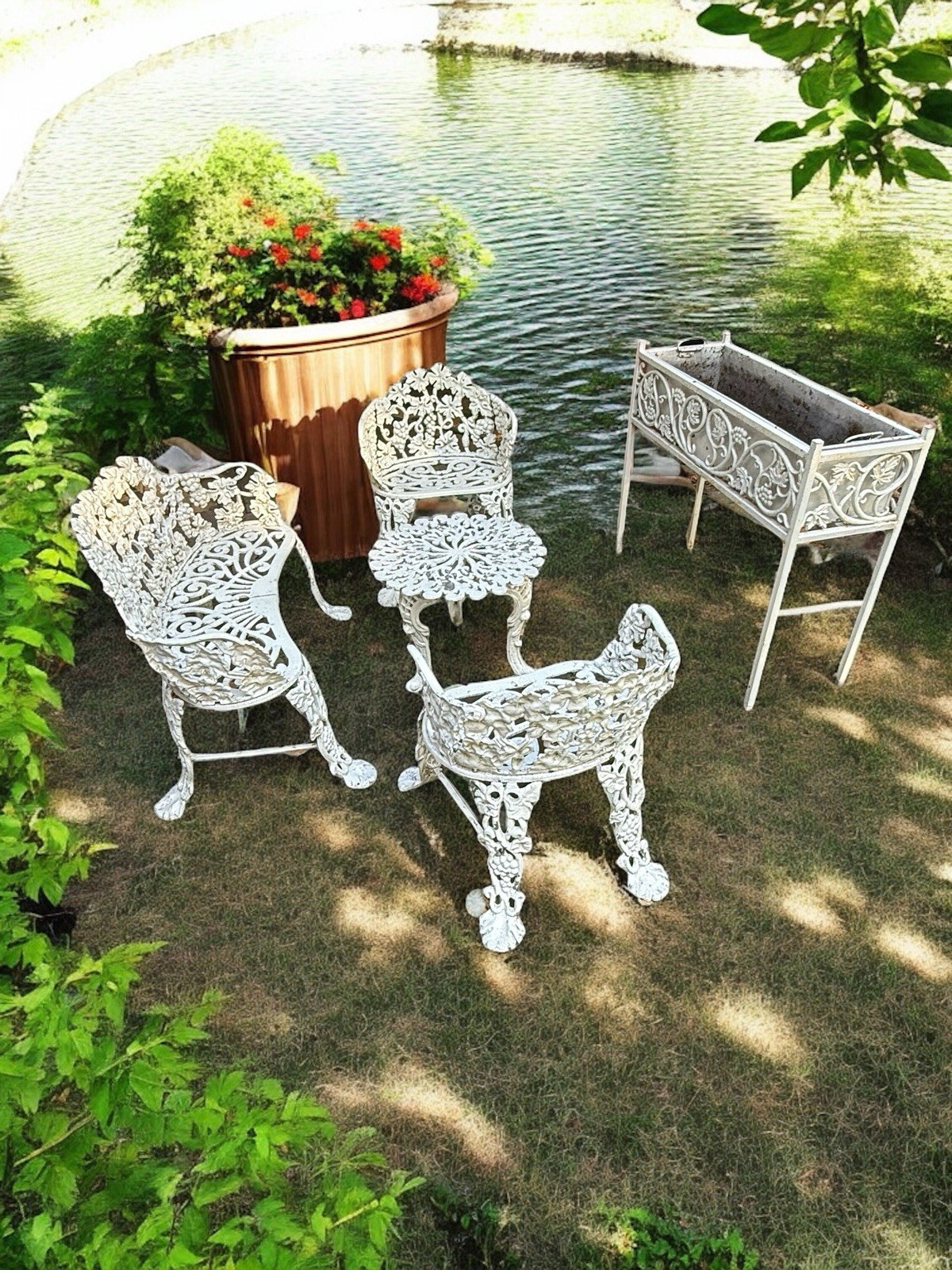 Antique Cast Iron Grapevine Victorian Outdoor Garden Furniture Suite-Set of 5