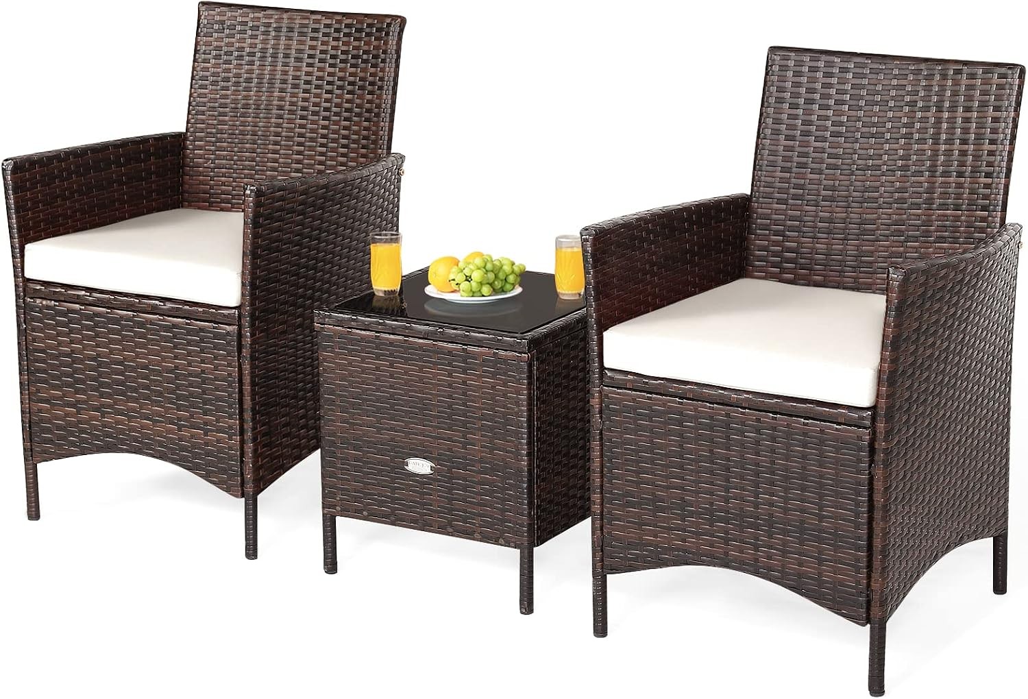 3 PCS Patio Furniture Set Wicker Outdoor Furniture W/ Water-Resistant Cushion