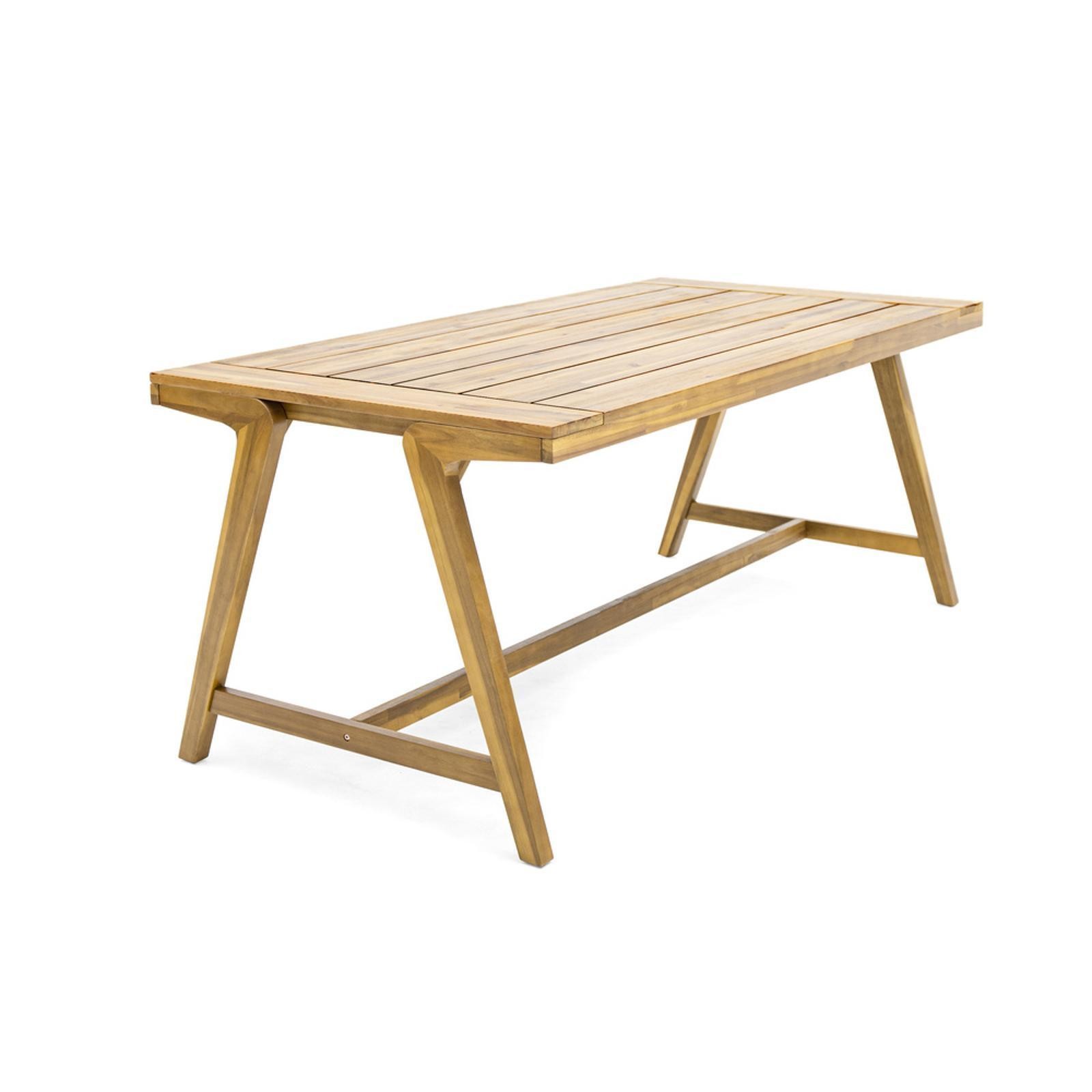 Solid Acacia Wood Outdoor Dining Table, Teak Finish – Modern Garden Deck Set