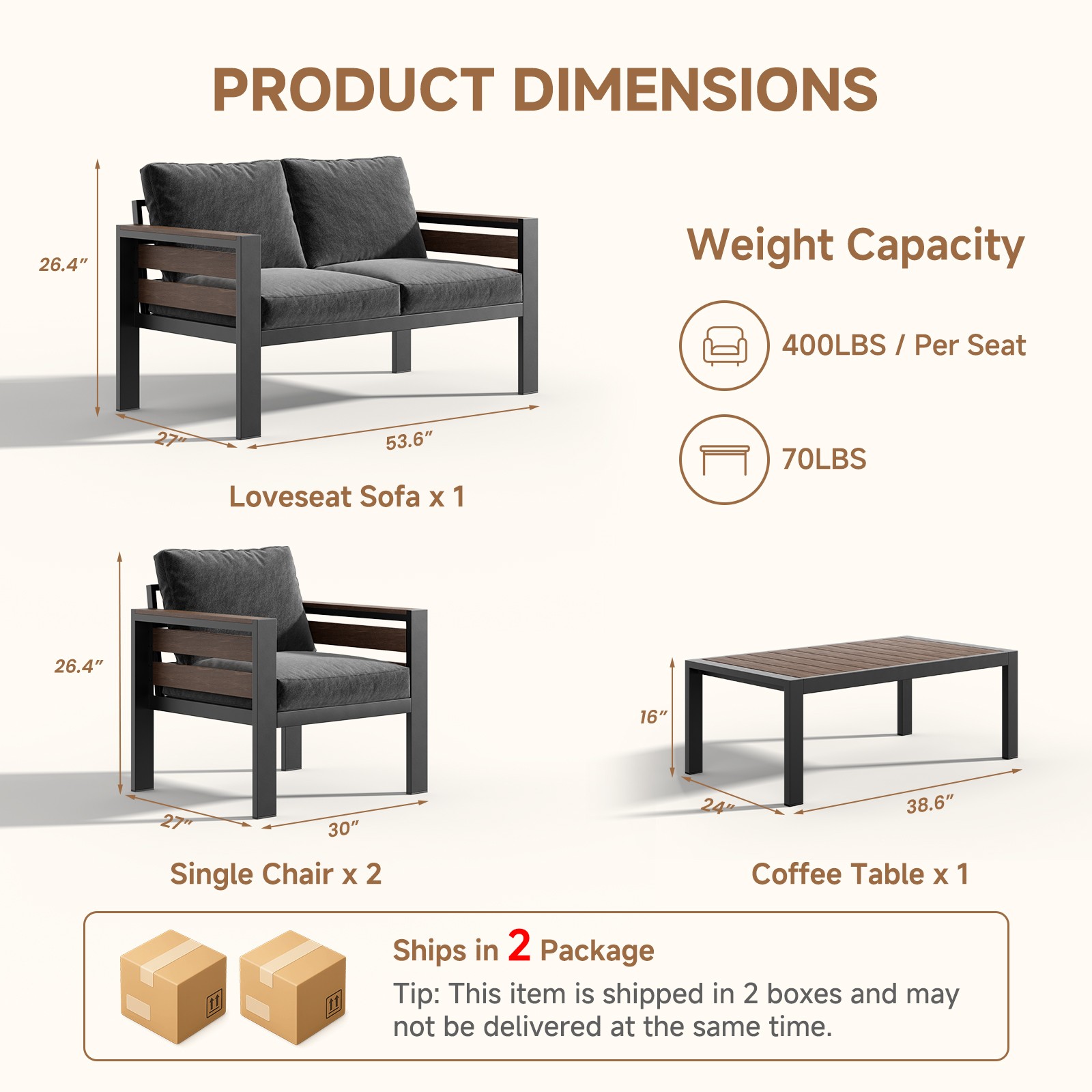 Deluxe Outdoor Living Set Include 2 Single Sofas,1 Double Sofa,Long Coffee Table