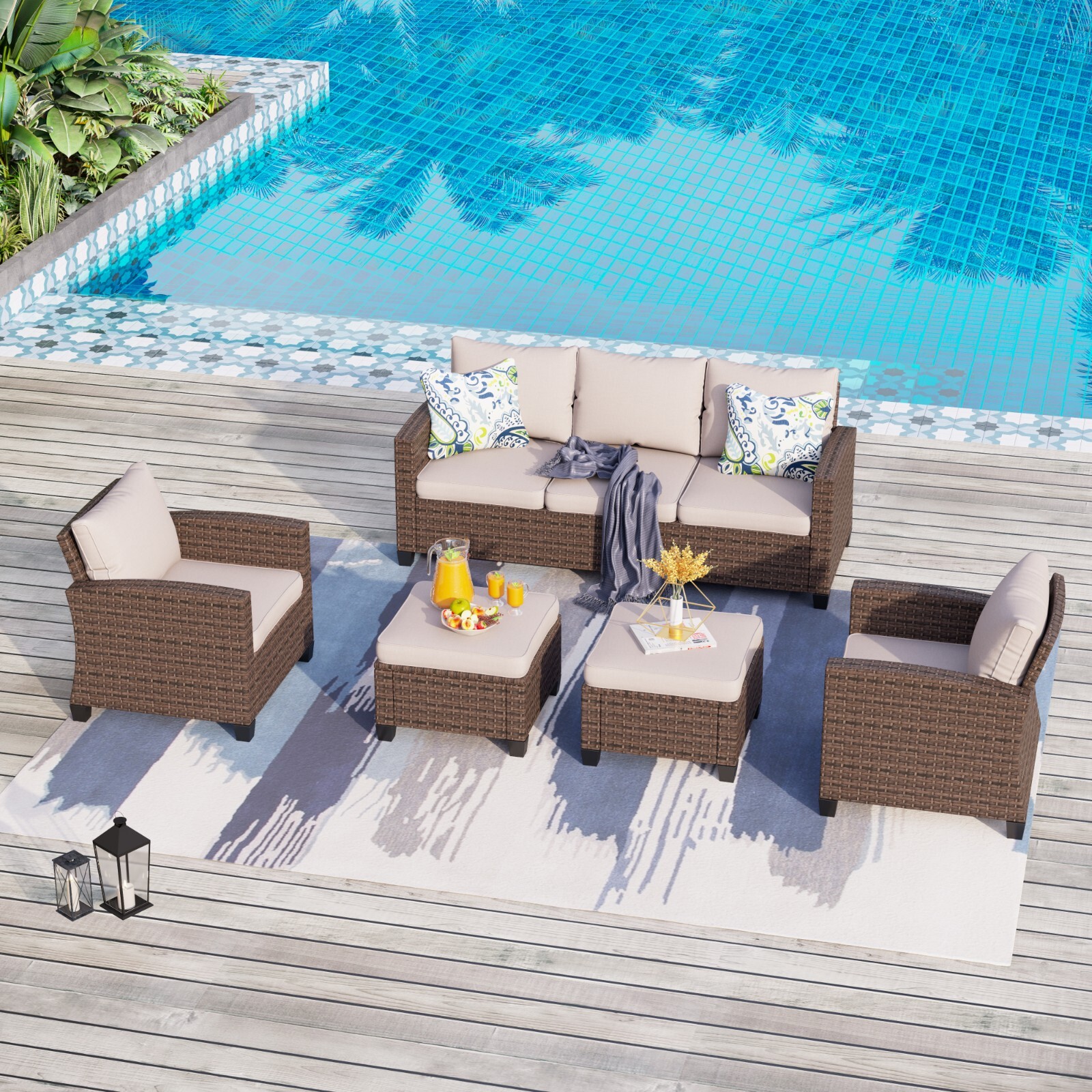 Patio Conversation Set Outdoor Sectional Sofa Set Rattan Furniture Heavy Duty
