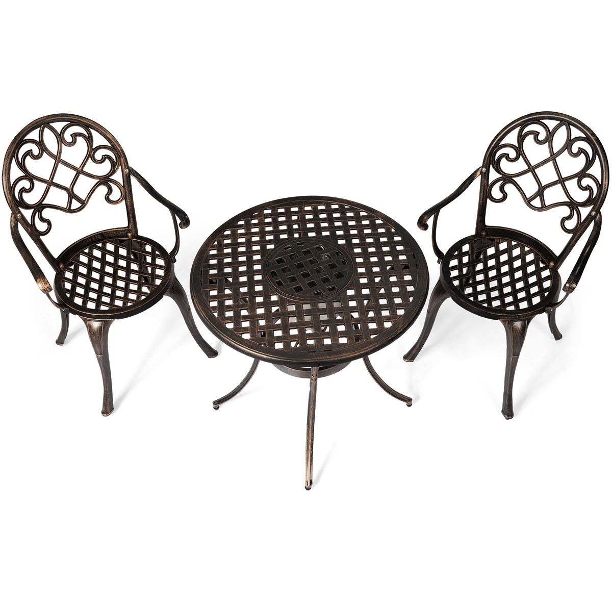 Topbuy 3 PCS Bistro Table Set Aluminum Patio Furniture W/ Ice Bucket Antique