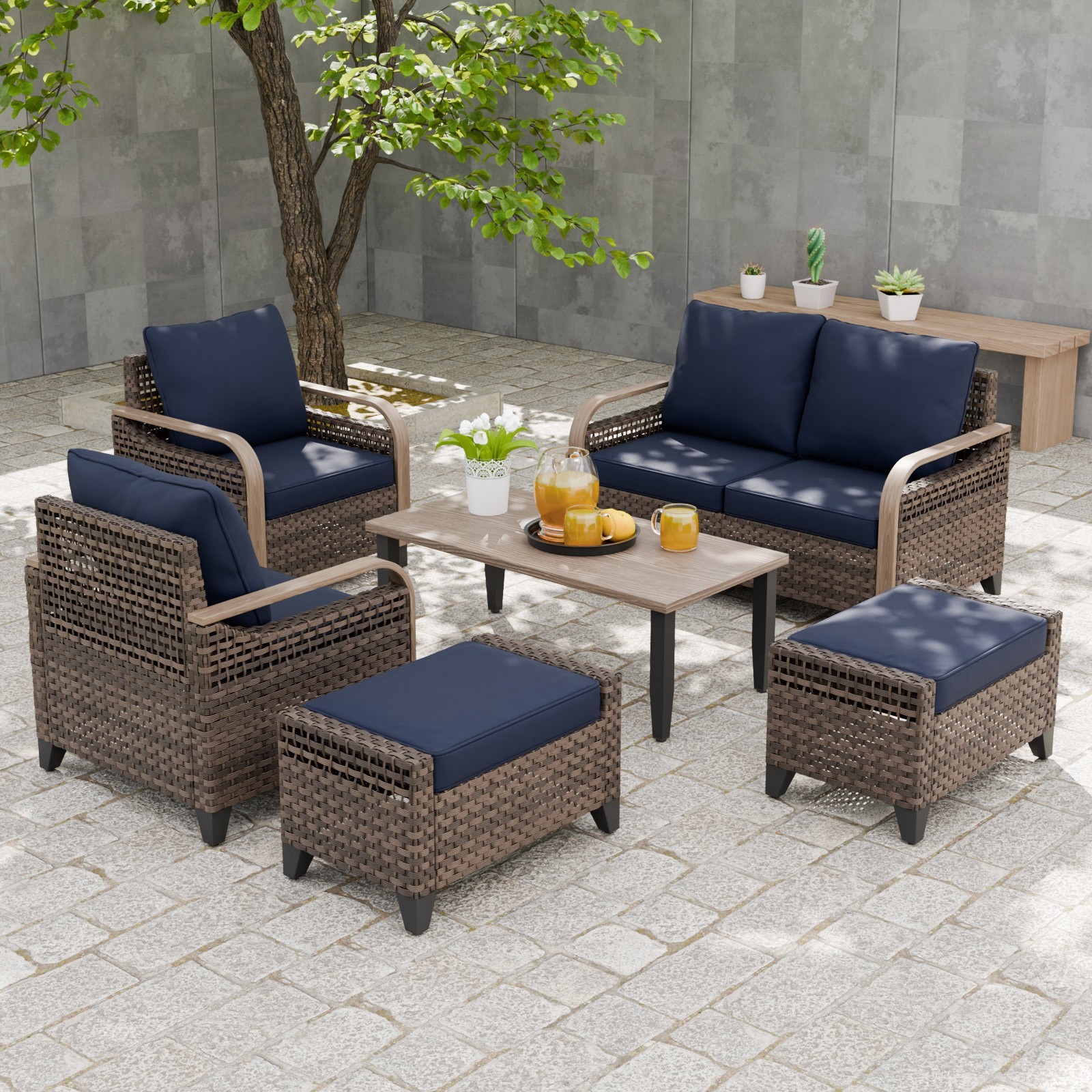 EAGLE PEAK 6 Piece Wicker Outdoor Patio Furniture Set
