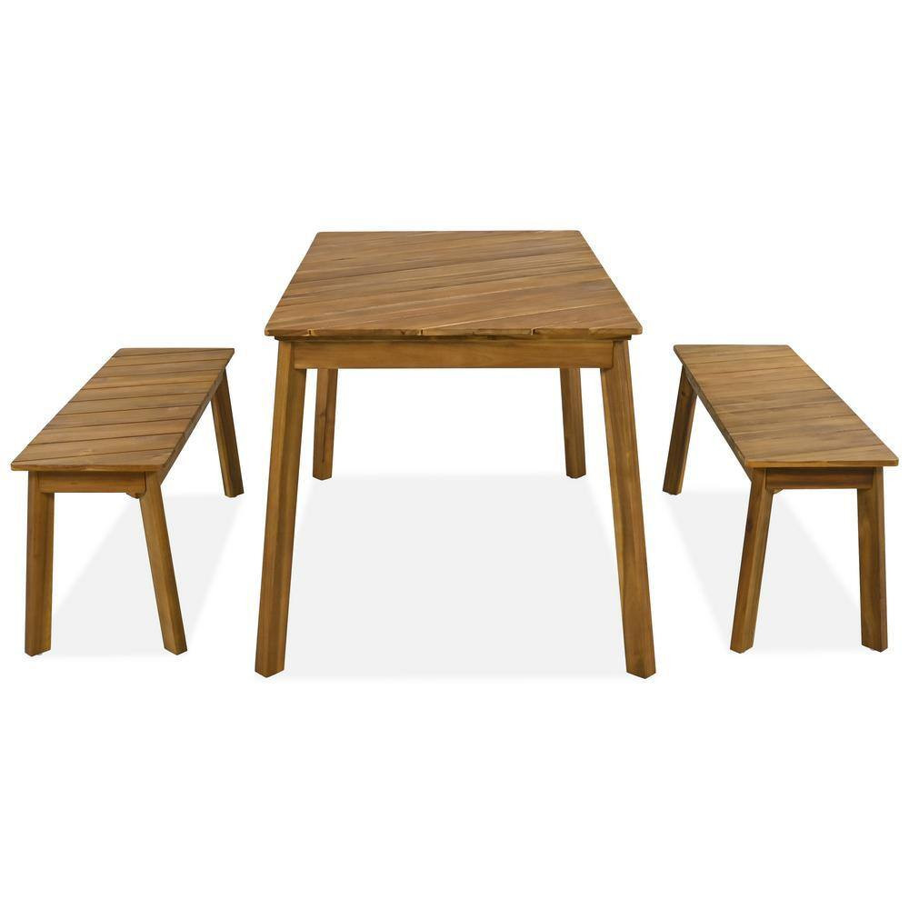 3-Piece Outdoor Patio 50 In. Light Brown Rectangle Wood Vintage Bench Picnic Bee