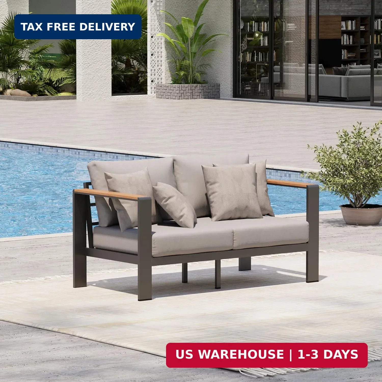 Aluminum Outdoor Patio Furniture Loveseat, All-Weather Outdoor Patio Sofa with W