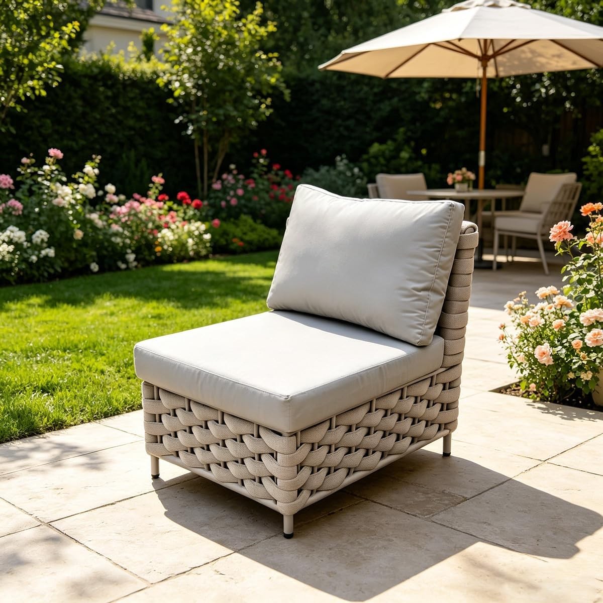 Modular Woven Rope Outdoor Sofa Set TWT Khaki Gray 2 Armless Seats for Balcony