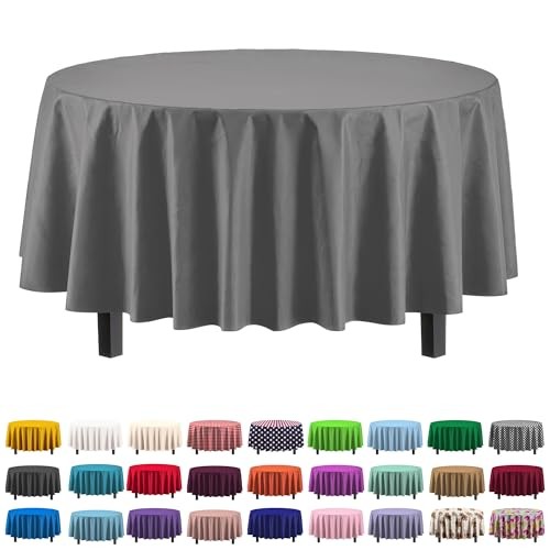 Exquisite 12-Pack Premium Plastic Tablecloth 84in. Round Table Cover – Silver