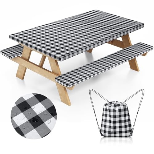 Picnic Table Cover with Bench Covers and Bag, Camping Table Camping Black