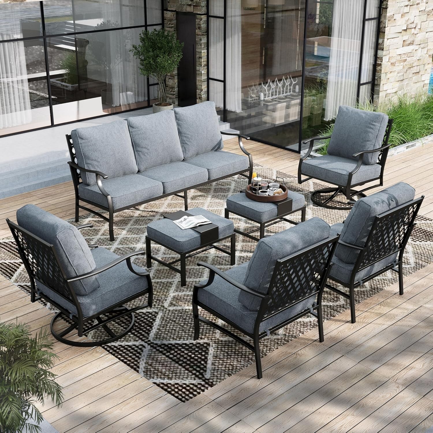 Patio Furniture Sets 7-Pieces Outdoor Conversation Set Sectional Sofa for Garden