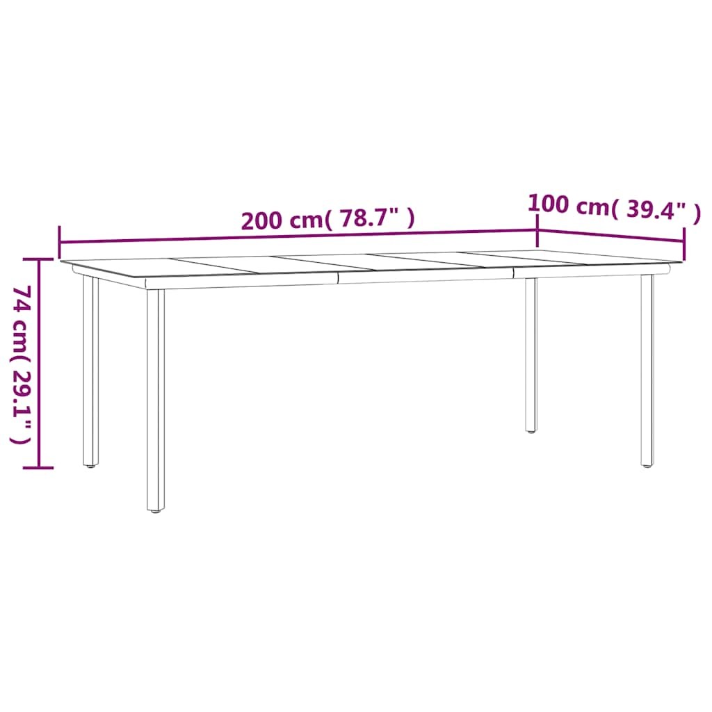 Patio Dining Table Black 78.7″x39.4″x29.1″ Steel and Tempered Glass vidaXL