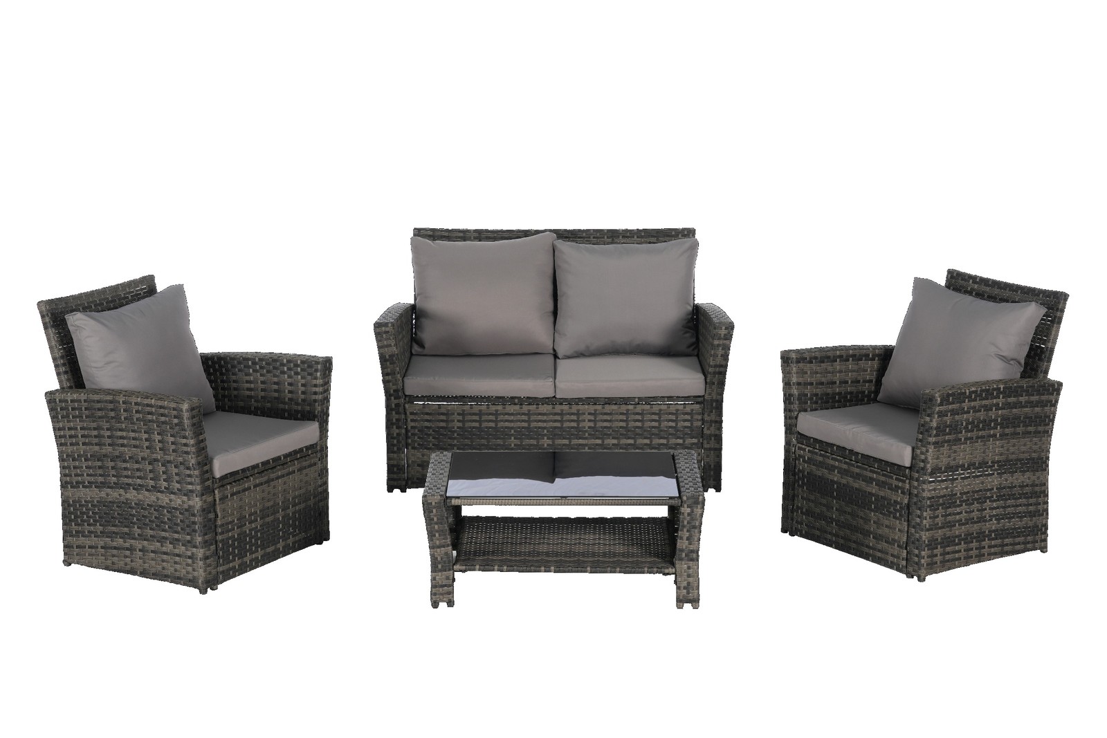 4-Piece Outdoor Patio Furniture Set Rattan Chairs Glass Coffee Table