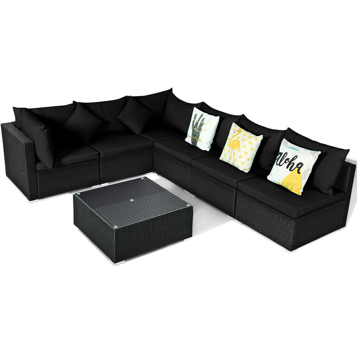Costway Wicker Furniture Sofa Set – Black (7 Piece)
