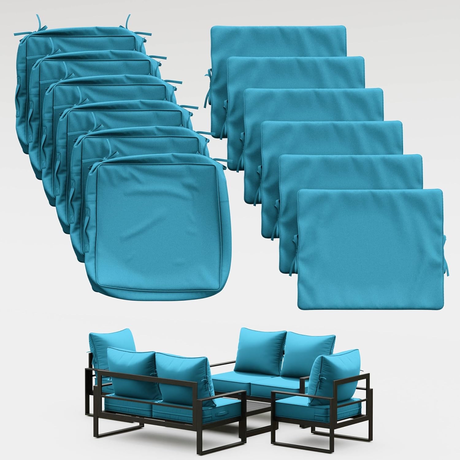 Thick Outdoor Back&Seat Cushion Covers 19×19×3in 6Pcs for Patio Furniture with
