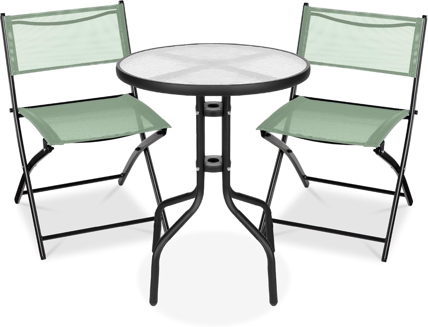 3-Piece Patio Bistro Dining Furniture Set w/Textured Glass Tabletop 2 Steel