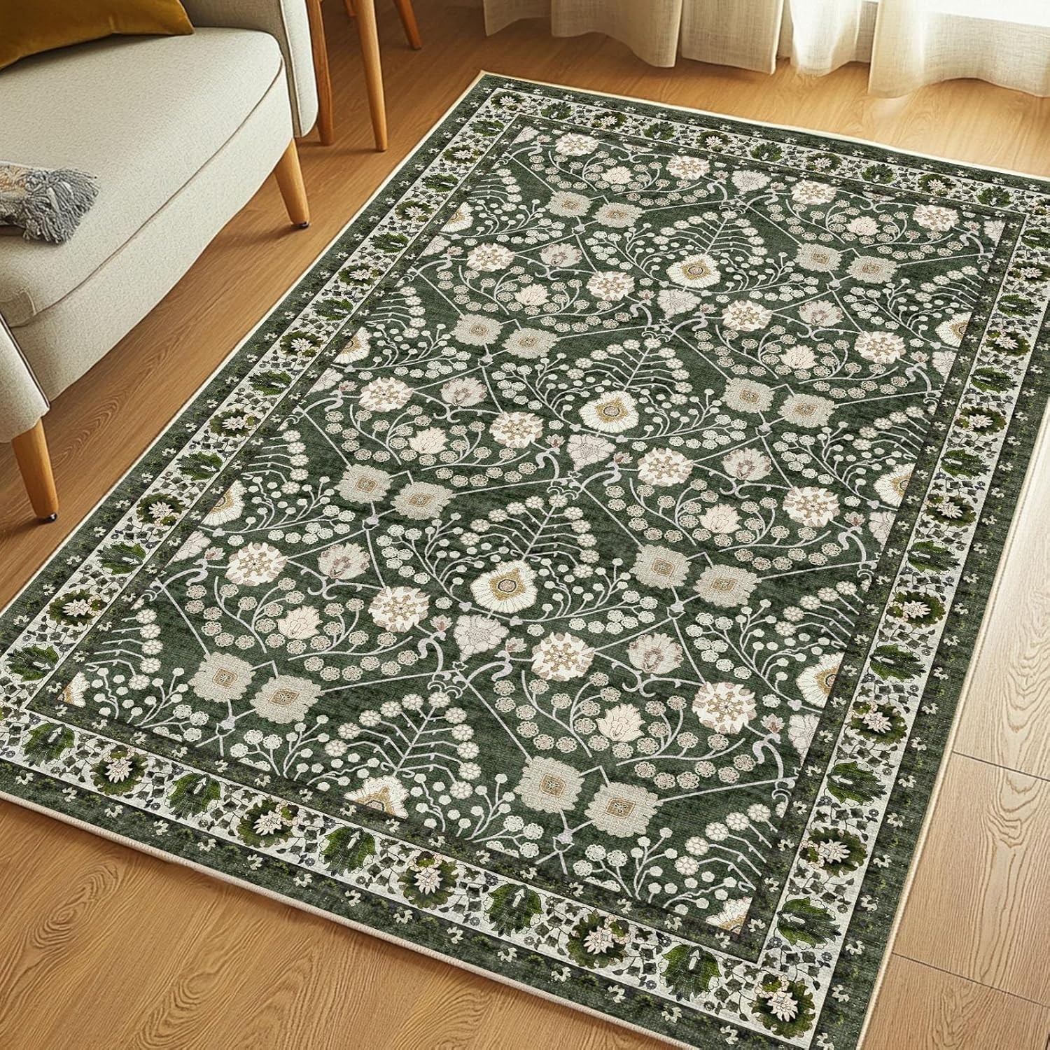 3×5 Rug hine Washable Rugs：Boho Area Rugs Floral Rug for Living Room