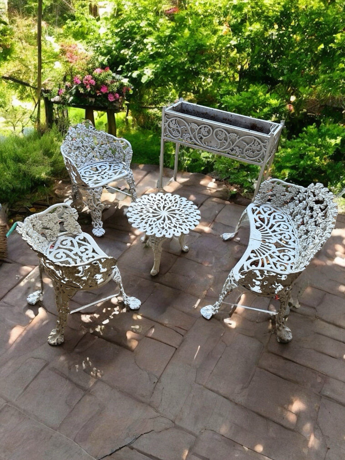 Antique Cast Iron Grapevine Victorian Outdoor Garden Furniture Suite-Set of 5