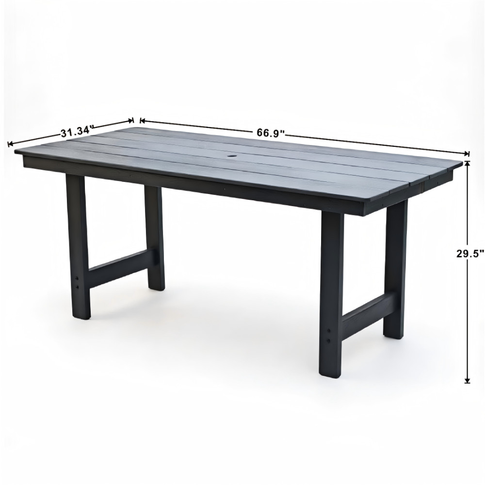 Gray HDPE Patio Dining Set, 6-Piece Table & Chairs w/ Umbrella Hole, Waterproof