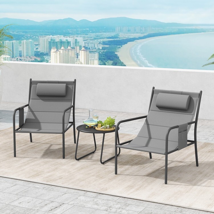 3PCS Patio Outdoor Furniture Bistro Set Metal Chair Padded Seat w/Coffee Table