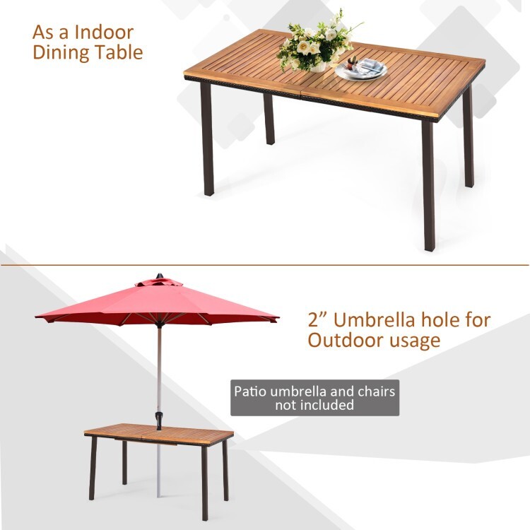 55″ Indoors Outdoors Patio Acacia Wood Furniture Dining Table With Umbrella Hole
