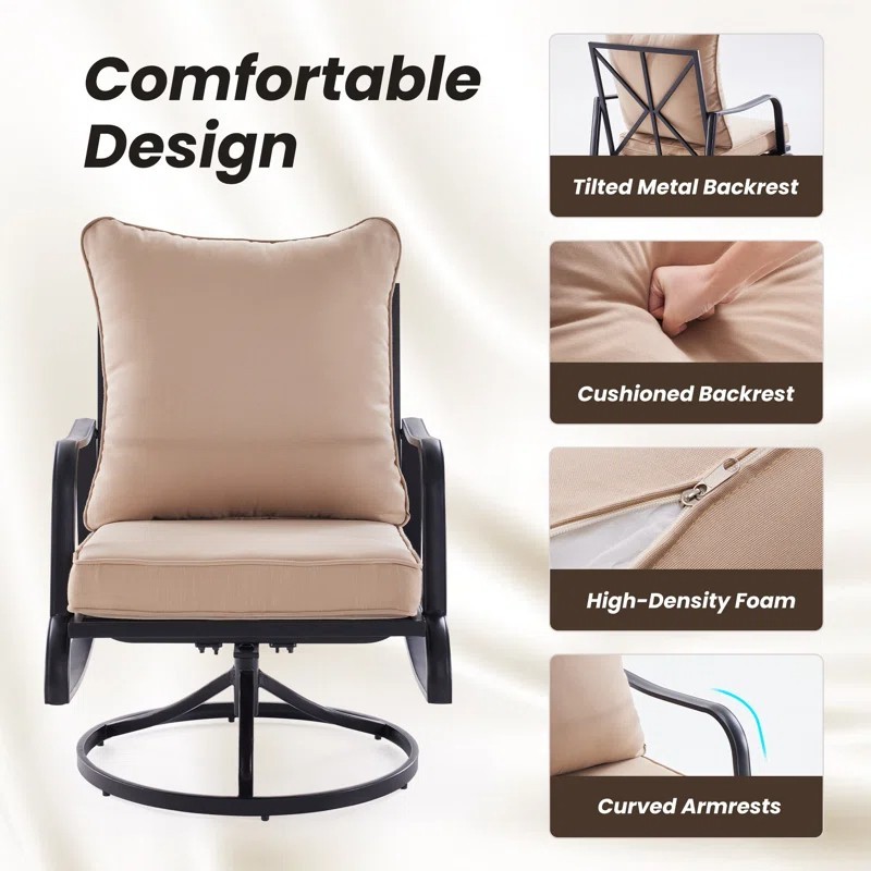 4 Person Patio Swivel Chair Conversation Set Cushions Steel Frame Table Weather